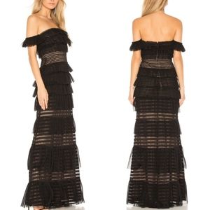 BCBGMAXAZRIA Elora Off-Shoulder Black Gown